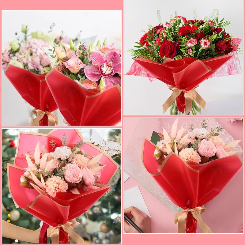 Yahenda 420 Sheet Valentines Flower Wrapping Papers:23"x23" Flower Bouquet Paper with Gold Edge Korean Style Bouquet Wrapping for Valentines Day Mother's Day Wedding Floral Supplies(Red) - Image 4